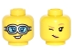 Part No: 3626cpb1592  Name: Minifigure, Head Dual Sided Female Silver Goggles with Medium Azure Lenses / Dark Tan Eyebrows and Wink Pattern - Hollow Stud