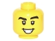 Part No: 3626cpb1598  Name: Minifigure, Head Black Thick Eyebrows, Eyelids, Open Mouth Smile with Teeth Pattern - Hollow Stud