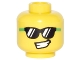 Part No: 3626cpb1600  Name: Minifigure, Head Bright Green and Black Sunglasses, Lopsided Open Smile Pattern - Hollow Stud