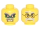 Part No: 3626cpb1756  Name: Minifigure, Head Dual Sided Gray Eyebrows, Green Eye Paint, Grimace / Gray Eyebrows and Moustache, Black Round Glasses Pattern - Hollow Stud