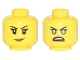 Part No: 3626cpb1759  Name: Minifigure, Head Dual Sided Female Black Eyebrows, Eyelashes, Dark Orange Lips / Blue Rimmed Eyes, Gold Pupils, Open Mouth Angry Pattern - Hollow Stud