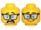 Part No: 3626cpb1841  Name: Minifigure, Head Dual Sided Blue Tinted Glasses, Dark Brown Eyebrows, Shocked / Smile Pattern - Hollow Stud