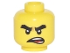 Part No: 3626cpb1874  Name: Minifigure, Head Black Bushy Eyebrows, Open Mouth Crooked Scowl Pattern (Cole) - Hollow Stud