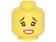 Part No: 3626cpb1877  Name: Minifigure, Head Female Black Thin Raised Eyebrows, Red Lips, and Open Mouth Clenched Teeth Pattern - Hollow Stud