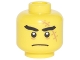 Part No: 3626cpb1878  Name: Minifigure, Head Black Thick Eyebrows, Large Medium Nougat Scar with Stitches, Closed Mouth Frown Pattern - Hollow Stud
