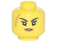 Part No: 3626cpb1880  Name: Minifigure, Head Female Black Thin Eyebrows, Large Scar with Stitches, Medium Nougat Lips, Open Slight Smile Pattern - Hollow Stud