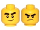 Part No: 3626cpb1893  Name: Minifigure, Head Dual Sided Black Bushy Eyebrows, Smile / Angry Pattern (Cole) - Hollow Stud