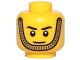 Part No: 3626cpb2228  Name: Minifigure, Head Black Eyebrows, White Pupils, Gold Chin Strap, Smile Pattern - Hollow Stud