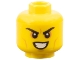 Part No: 3626cpb2283  Name: Minifigure, Head Black Eyebrows, Nougat Eye Shadow, Medium Nougat Cheek Lines and Chin Dimple, Evil Open Mouth Smile with Teeth Pattern - Hollow Stud