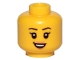 Part No: 3626cpb2381  Name: Minifigure, Head Female Black Eyebrows, Single Eyelashes, Nougat Lips, Open Mouth Smile with Top Teeth Pattern - Hollow Stud