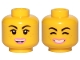 Part No: 3626cpb2427  Name: Minifigure, Head Dual Sided Female Black Eyebrows, Freckles, Eyelashes, Pink Lips, Open Mouth Smile / Cheerful Pattern (Lucy) - Hollow Stud