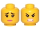 Part No: 3626cpb2430  Name: Minifigure, Head Dual Sided Female Black Raised Eyebrows, Freckles, Eyelashes, Pink Lips, Smile / Furious Pattern (Lucy) - Hollow Stud