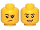 Part No: 3626cpb2455  Name: Minifigure, Head Dual Sided Female, Freckles, Pink Lips, Raised Right Eyebrow, Grumpy / Smile Pattern - Hollow Stud