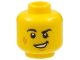 Part No: 3626cpb2519  Name: Minifigure, Head Black Eyebrows, Right Rounded, Medium Nougat Scuff Mark and Chin Dimple, Lopsided Open Mouth Smile with Teeth Pattern - Hollow Stud