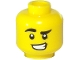 Part No: 3626cpb2539  Name: Minifigure, Head Black Eyebrows, Left Lowered, Lopsided Grin, Sly Expression Pattern - Hollow Stud