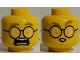 Part No: 3626cpb2590  Name: Minifigure, Head Dual Sided Dark Tan Eyebrows, Bright Light Orange Eyes, Round Glasses, Scared / Rodent Teeth Pattern - Hollow Stud