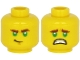 Part No: 3626cpb2633  Name: Minifigure, Head Dual Sided Reddish Brown Thick Eyebrows, Green Eyes, Chin Dimple, Lopsided Grin / Scared with Teeth Pattern - Hollow Stud