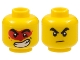 Part No: 3626cpb2643  Name: Minifigure, Head Dual Sided Black Thick Eyebrows, Frown / Large Lopsided Open Mouth Grin with Teeth, Red Paint Splotch Around Eyes Pattern - Hollow Stud