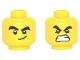 Part No: 3626cpb2646  Name: Minifigure, Head Dual Sided Black Thick Eyebrows and Eyes with White Pupils with Smirk / Angry with Bared Teeth Pattern - Hollow Stud