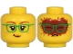 Lot ID: 296530016  Part No: 3626cpb2695  Name: Minifigure, Head Dual Sided Female, Dark Red Eyebrows, Green Glasses, Peach Lips, Freckles, Lopsided Grin / Covered with Cocoa Pattern - Hollow Stud
