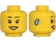 Part No: 3626cpb2696  Name: Minifigure, Head Female Black Eyebrows Thin, Single Eyelashes, Hearing Aid, Medium Nougat Lips, Open Mouth Smile with Teeth Pattern - Hollow Stud