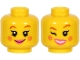 Part No: 3626cpb2713  Name: Minifigure, Head Dual Sided Female, Reddish Brown Eyebrows, Nougat Cheeks, Dark Pink Lips, Smile / Open Mouth and Winking Pattern - Hollow Stud (BAM)