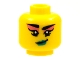 Part No: 3626cpb2817  Name: Minifigure, Head Female Black Eyebrows, Coral Eye Shadow, Smirk with Dark Turquoise Lips Pattern - Hollow Stud