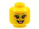 Part No: 3626cpb2819  Name: Minifigure, Head Female, Coral Eyebrows, Eyeshadow and Lips, Lime Eyeshadow Smile Pattern - Hollow Stud