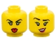 Part No: 3626cpb2901  Name: Minifigure, Head Female Black Eyebrows and Eyelashes, Bright Green Eye Shadow, Magenta Lips, Angry with Red Tongue Sticking Out / Lopsided Open Mouth Smile with Top Teeth Pattern - Hollow Stud