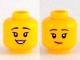 Part No: 3626cpb2932  Name: Minifigure, Head Dual Sided Female Black Eyebrows, Eyelashes, Peach Lips, Open Smile / Lopsided Smile Pattern - Hollow Stud