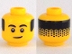 Lot ID: 319417406  Part No: 3626cpb2934  Name: Minifigure, Head Black Eyebrows, Eyes with White Pupils, Hair on Back Pattern - Hollow Stud