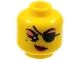 Part No: 3626cpb2949  Name: Minifigure, Head Female Black Eyebrows, Eye Patch, and Beauty Mark, Coral Eye Shadow, Magenta Lips Smirk Pattern - Hollow Stud