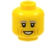 Part No: 3626cpb2950  Name: Minifigure, Head Light Bluish Gray Eyebrows, Black Eyelids, Medium Nougat Cheek Lines, Wrinkles, and Chin Dimple, Open Mouth Smile with Teeth Pattern - Hollow Stud
