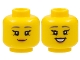 Part No: 3626cpb2964  Name: Minifigure, Head Dual Sided Female Dark Bluish Gray Eyebrows, Black Eyelashes, Medium Nougat Lips, Grin / Open Mouth Smile with Teeth Pattern - Hollow Stud