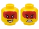 Part No: 3626cpb3047  Name: Minifigure, Head Dual Sided Female, Large Red Tattoo, Magenta Eyes, Peach Lips, Smile / Scowl Pattern (Harumi) - Hollow Stud