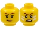 Lot ID: 390690368  Part No: 3626cpb3055  Name: Minifigure, Head Dual Sided Female, Dark Red Eyebrows, Peach Lips, Smirk / Scowl with White Face Paint Lines Pattern - Hollow Stud