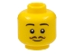 Lot ID: 384999552  Part No: 3626cpb3075  Name: Minifigure, Head Black Eyebrows, Dark Brown Thin Curly Moustache, Grin Pattern - Hollow Stud