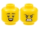Part No: 3626cpb3092  Name: Minifigure, Head Dual Sided, Black Eyebrows, Smile with Teeth and Tongue / Scowl Pattern - Hollow Stud