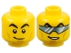 Part No: 3626cpb3197  Name: Minifigure, Head Dual Sided Black Arched Eyebrows, Cheek Lines and Chin Dimple, Lopsided Grin / Metallic Light Blue Glasses (Visor) Pattern - Hollow Stud