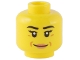 Part No: 3626cpb3202  Name: Minifigure, Head Female Black Eyebrows and Eyelashes, Dark Orange Laugh Lines, Nougat Lips, Closed Mouth Smile Pattern - Hollow Stud