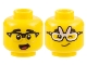 Part No: 3626cpb3203  Name: Minifigure, Head Dual Sided Black Eyebrows, Black and Gold Glasses and Open Mouth / Rabbit Glasses Winking with Lopsided Grin Pattern - Hollow Stud