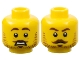Part No: 3626cpb3214  Name: Minifigure, Head Dual Sided Male Dark Brown Eyebrows, Moustache, Soul Patch, and Beard Stubble, Worried Open Mouth with Teeth / Stern Pattern - Hollow Stud