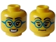 Lot ID: 380057375  Part No: 3626cpb3225  Name: Minifigure, Head Dual Sided Female Black Eyebrows, Eyelashes, Dark Azure Glasses, Nougat Freckles and Lips, Open Mouth Smile with Teeth / Neutral with Sweat Drop Pattern - Hollow Stud