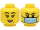 Part No: 3626cpb3230  Name: Minifigure, Head Dual Sided Female Black Eyebrows, Nougat Lips, Beauty Mark, Open Mouth Smile / Bright Light Blue Surgical Mask Pattern - Hollow Stud