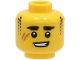 Lot ID: 396771765  Part No: 3626cpb3315  Name: Minifigure, Head Black Thick Eyebrows and Stubble Sideburns, Medium Nougat Scar, Lopsided Open Mouth Smile with Teeth Pattern - Hollow Stud (BAM)