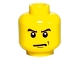 Part No: 3626cpx302  Name: Minifigure, Head Male Angry Eyebrows and Scowl, Black Chin and Left Cheek Dimples Pattern - Hollow Stud