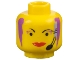 Part No: 3626pb0007  Name: Minifigure, Head Female with Black Thin Eyebrows, Purple Hair and Eye Shadow, Headset with Microphone, and Red Lips Wide Pattern