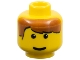 Part No: 3626pb0016  Name: Minifigure, Head Brown Hair Parted on Right, Small Pupils, Grin Pattern