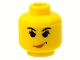 Part No: 3626pb0051  Name: Minifigure, Head Female with Pink Lips Smirk, Furrowed Eyes Pattern (Sky)