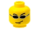 Part No: 3626pb0053  Name: Minifigure, Head Glasses with Small Black Sunglasses, Smirk Pattern (Snap)
